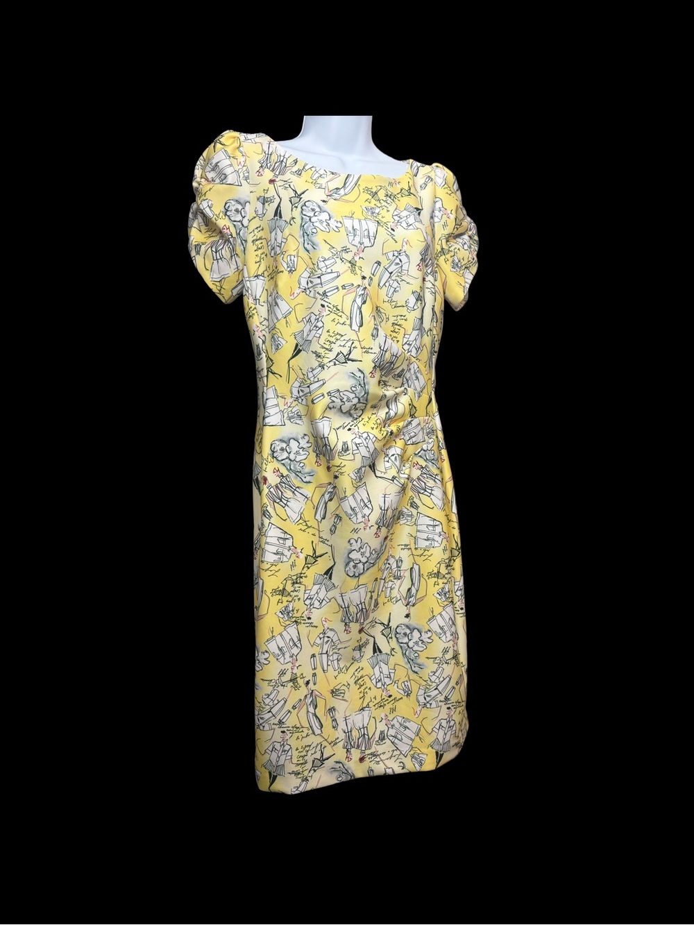 Karl Lagerfeld Paris Yellow Paris Fashion Sketch Print Sheath Dress NWT Sz 6